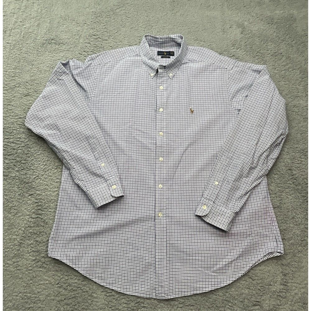 Polo‎ Ralph Lauren Oxford Cloth Shirt Mens 2XL Flesh Pony Blue Tattersall Check